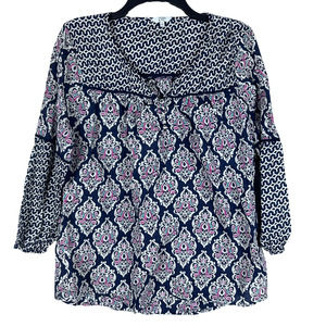 Crown & Ivy Boho Blue Pink 3/4 Sleeve Tunic - Size XLarge